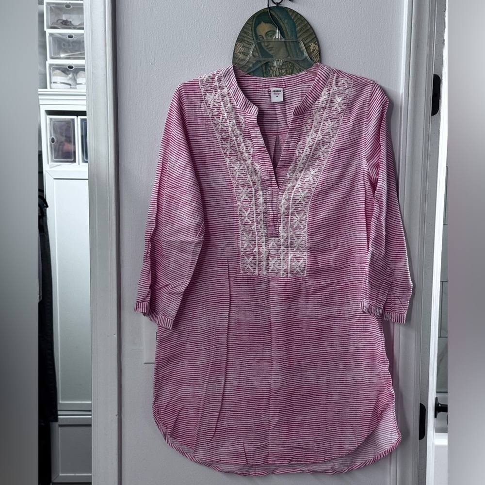 Pink Striped Tunic with Embroidered Detail M